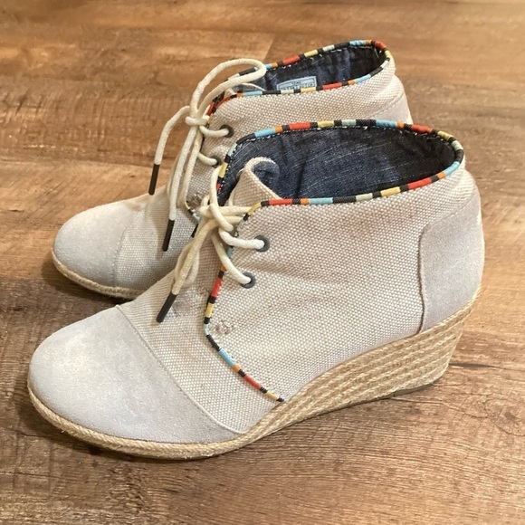 TOMS Desert Wedge Espadrille Canvas Shoes in Whisper - Size 8 - Picture 5 of 13